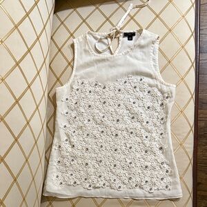 Ann Taylor Cream Lace Front Blouse